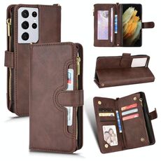 Per Samsung Galaxy S21 Ultra 5G Litchi Texture Zipper Leather Case (Brown)