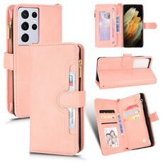 Per Samsung Galaxy S21 Ultra 5G Litchi Texture Zipper Leather Case (Pink)