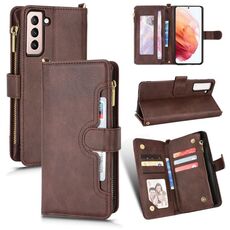 Per Samsung Galaxy S22 5G Litchi Texture Zipper Leather Phone Case (Brown)