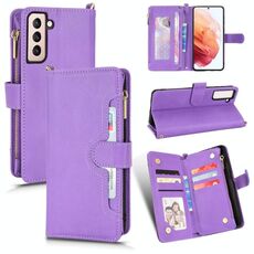 Per Samsung Galaxy S22 5G Litchi Texture Zipper Leather Case (Purple)