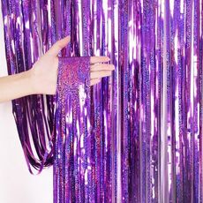 2 pezzi Laser Rain Tinsel Foil Tenda Birthday Party Decoration Wall Wall, dimensioni: 1x1m (viola)