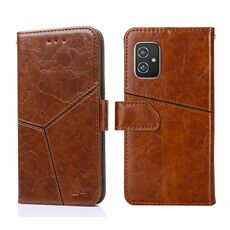 Per Asus Zenfone 8 zs590ks cucitura geometrica Custodia per telefono a flip orizzontale (marrone chiaro)