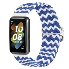 Per Huawei Band 7 Nylon Braidd Buckle Watch Band (Blue White)