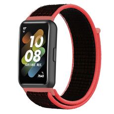 Per Huawei Band 7 Nylon Loop Buckle Watch Band (Red Black)
