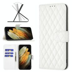 Per Samsung Galaxy S21 Ultra 5G Diamond Lattice Wallet Flip Phone Case (bianco)