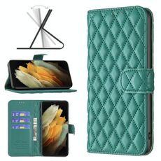 Per Samsung Galaxy S21 Ultra 5G Diamond Lattice Wallet Flip Phone Case (verde)