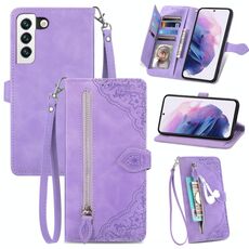 Per Samsung Galaxy S22 5G Custodia per il telefono in pelle shock floreale (viola)