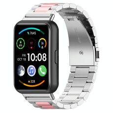Per Huawei Watch Fit 2 Cinturino in acciaio inossidabile con tre perline (argento rosa)