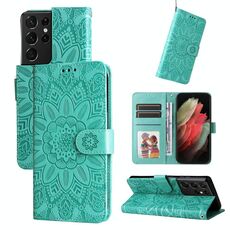 Per Samsang Galaxy S21 Ultra 5G Custodia in pelle di girasole goffrata (verde)