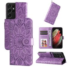 Per Samsang Galaxy S21 Ultra 5G Custodia in pelle di girasole goffrata (viola)