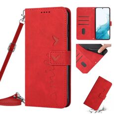 Per Samsung Galaxy S22 Custodia per telefono in pelle con motivo a cuore Skin Feel con cordino (rosso)