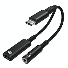 A15-1 USB-C / Type-C maschio a PD 30W USB-C / Type-C Carica + 3.5mm AD AUDIO AUDIO ADAPPER AUTOCOMPATORE (Nero)
