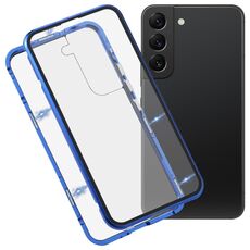 Per Samsung Galaxy S22 5G HD Cassa del telefono temperato in metallo magnetico (blu)