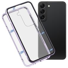 Per Samsung Galaxy S22 5G HD Case in vetro temperato metallo magnetico (viola)
