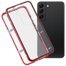 Per Samsung Galaxy S22 5G HD Cassa del telefono in vetro temperato in metallo magnetico (rosso)