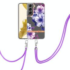Per Samsung Galaxy S22 5G Flowers Flowers Case TPU con cordino (Purple Begonia)