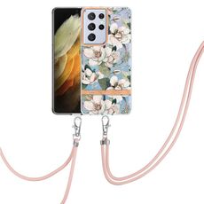 Per Samsung Galaxy S21 Ultra 5G Flowers Flowers Series TPU Cassa del telefono con cordino (Green Gardenia)
