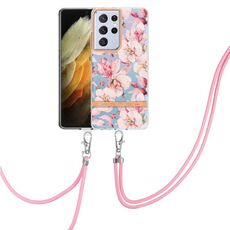 Per Samsung Galaxy S21 Ultra 5G Flowers Series Phone TPU Case con cordino (rosa Gardenia)