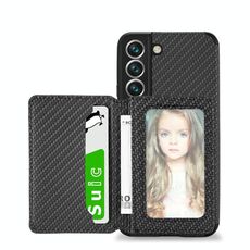 Per Samsung Galaxy S22 5G Porta carte magnetica in fibra di carbonio TPU + Caso (nero)