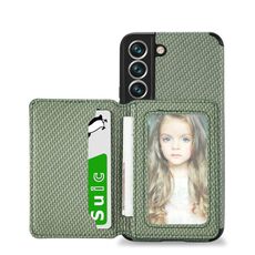 Per Samsung Galaxy S22 5G Porta carte magnetica in fibra di carbonio TPU + Caso (verde)