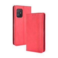 Per Asus Zenfone 8 / 8z magnetico fibbia retrò custodia da cavallo cuoio cuoio (rosso)