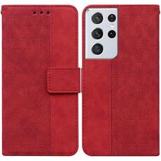 Per Samsung Galaxy S21 Ultra 5G Cassa del telefono in pelle geometrica geometrica (rosso)