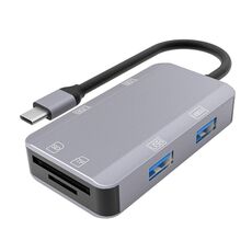 NK-3049H 6 in 1 USB-C / tipo-c a TF / SD Slot per scheda + USB 3.0 + 3 USB 2.0 Adattatore femminile (grigio spaziale)