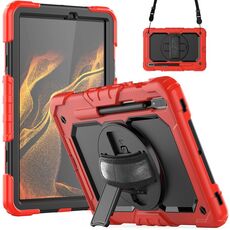 Per Samsung Galaxy Tab S8 11 pollici SM-X700 Silicone + PC Tablet Case con tracolla (rosso + nero)