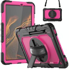 Per Samsung Galaxy Tab S8 11 pollici SM-X700 Silicone + PC Tablet Case con tracolla (nero + rosa rossa)