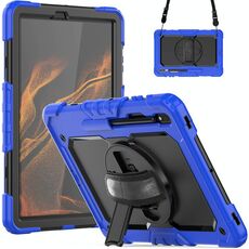 Per Samsung Galaxy Tab S8 + 12,4 pollici SM-X800 Silicone + PC Tablet Case con tracolla (blu scuro + nero)