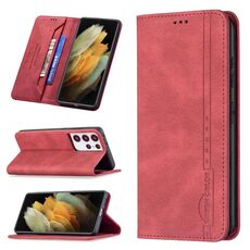 Per Samsung Galaxy S21 Ultra 5G Magnetico RFID Blocco Custodia in pelle antifurto con supporto e carta Slot & Portafoglio (rosso)