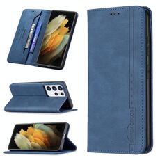 Per Samsung Galaxy S21 Ultra 5G Magnetico RFID Blocco Custodia in pelle antifurto con supporto e carte Slot & Portafoglio (blu)