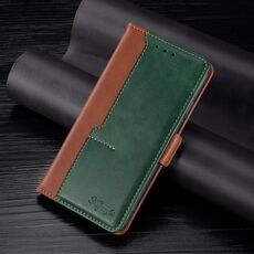 Per Samsung Galaxy S22 5G trama retrò contrasto colore fibbia laterale orizzontale flip custodia in pelle con supporto e carte slot e portafoglio (marrone chiaro + verde)