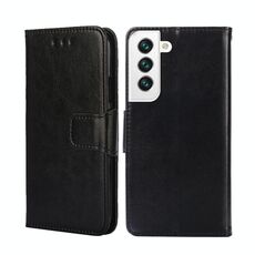Per Samsung Galaxy S22 5G Trama di cristallo Custodia orizzontale in pelle flip con titolare e slot per schede e portafoglio (nero)