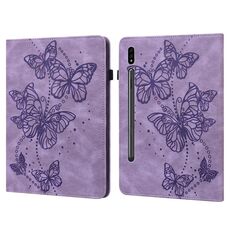 Per Samsung Galaxy Tab S8 / GALAXY TAB S7 T870 / T875 / T876B modello a farfalla in rilievo in rilievo in pelle orizzontale in pelle flip in pelle (viola)