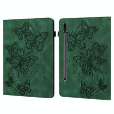 Per Samsung Galaxy Tab S8 / Galaxy Tab S7 T870 / T875 / T876B Pattern a farfalla in rilievo in rilievo in pelle orizzontale in pelle flip in pelle (verde)