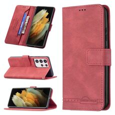 Per Samsung Galaxy S21 Ultra 5G Chiusura magnetica RFID Blocco custodia antifurto in pelle antifurto con supporto e slot per schede e portafoglio (rosso)