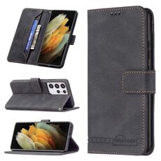 Per Samsung Galaxy S21 Ultra 5G Chiusura magnetica RFID Blocco Custodia in pelle antifurto con supporto e carte Slot & Portafoglio (nero)