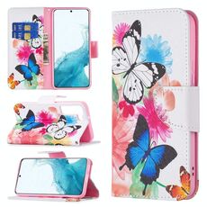 Per Samsung Galaxy S22 5G colorato modello disegno orizzontale flip custodia in pelle con supporto e carte e portafoglio (farfalle)