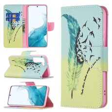 Per Samsung Galaxy S22 5G Pattern colorato modello di disegno orizzontale flip custodia in pelle con supporto e slot per schede e portafoglio (piuma)