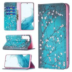 Per Samsung Galaxy S22 5G Pattern di disegno colorato Invisible Magnetic Horizontal Horizontal Custodia in pelle flip con supporto e carte Slot & Portafoglio (Plum Blossom)