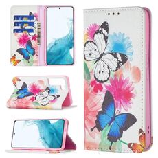 Per Samsung Galaxy S22 5G Pattern di disegno colorato Invisible Magnetic Horizontal Horizontal Phone Custodia in pelle con supporto e carta Slot & Portafoglio (due farfalle)