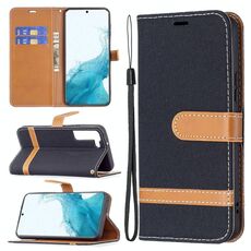 Per Samsung Galaxy S22 5G Colour Colour Denim Texture Custodia in pelle con supporto e carte Slot & Portafoglio e cordino (nero)