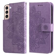 Per Samsung Galaxy S22 5G 7-Petal Flowers Embossed flip custodia in pelle flip con titolare e slot per schede (viola leggera)
