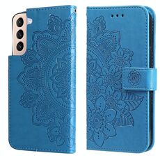 Per Samsung Galaxy S22 5G 7-Petal Flowers Embossed flip in pelle custodia con titolare e slot per schede (blu)