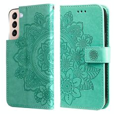 Per Samsung Galaxy S22 5G 7-Petal Flowers Embossed flip custodia in pelle flip con titolare e slot per schede (verde)