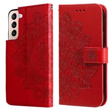 Per Samsung Galaxy S22 5G 7-Petal Flowers Embossed flip in pelle custodia con supporto e slot per schede (rosso)