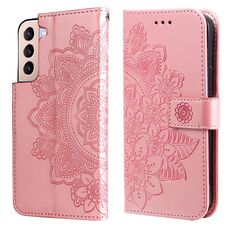 Per Samsung Galaxy S22 5G 7-Petal Flowers Embossed flip in pelle cassa del telefono con supporto e slot per schede (oro rosa)