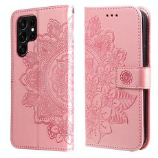 Samsung Galaxy S22 Uitra 5G 7-Petal Flowers Embossed flip in pelle custodia con supporto e slot per schede (oro rosa)