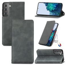 Per Samsung Galaxy S22 5G Pelle retrò Sensazione MAGNETIC GRANDE GRANDE IN PELLE IN BIGLIP ORIZZONTALE CON HOLDER & CARD Slot & Portafoglio e cornice fotografica (grigio)